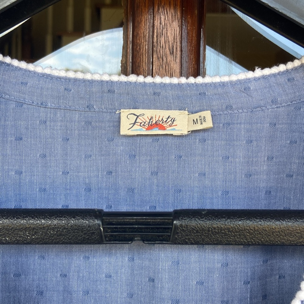 Light Blue Eyelet Shift Dress — V-Neck Cap Sleeve - Picture 2 of 4